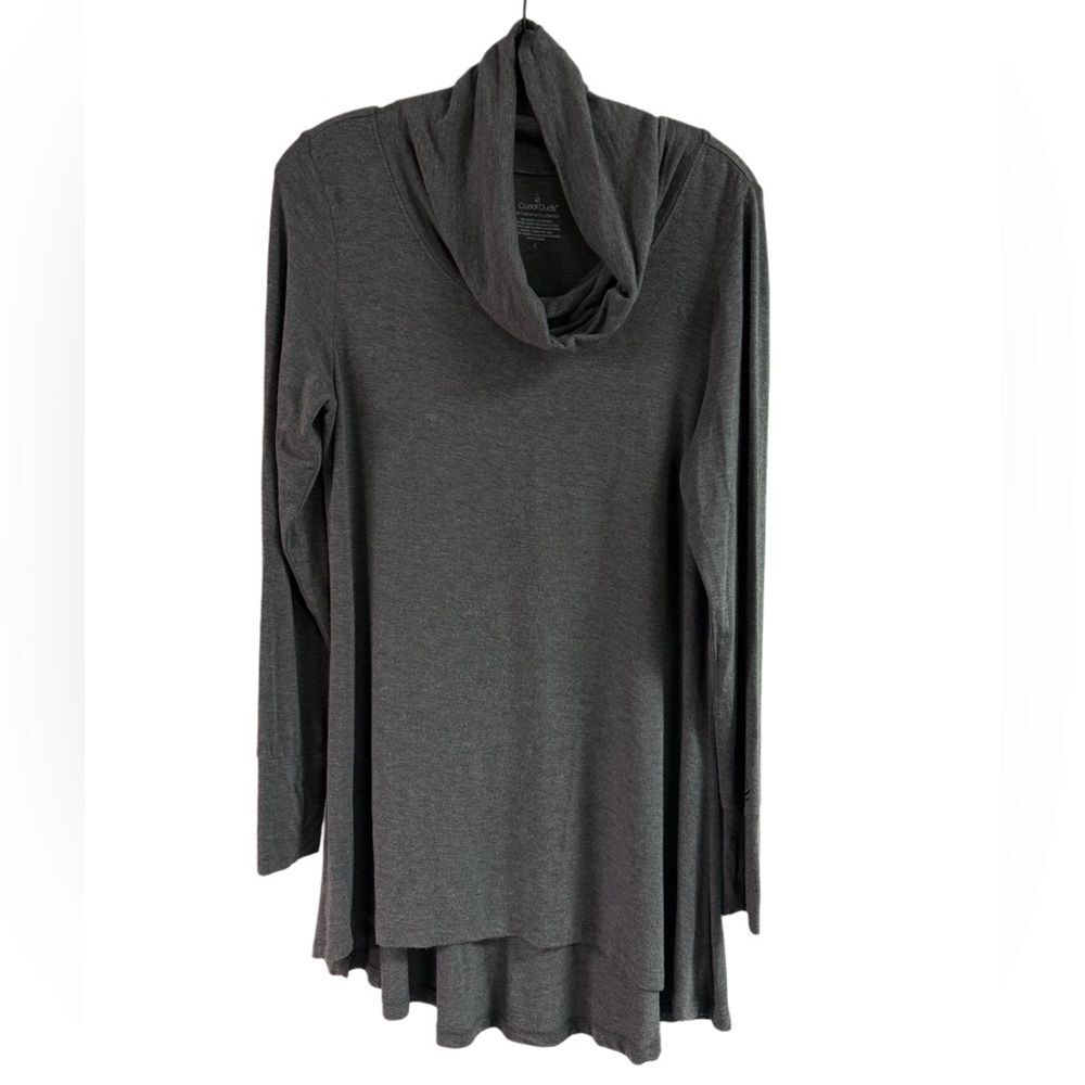 Cuddl Duds Gray Softwear Cowl Neck Top with Thumbholes Super Soft Size L